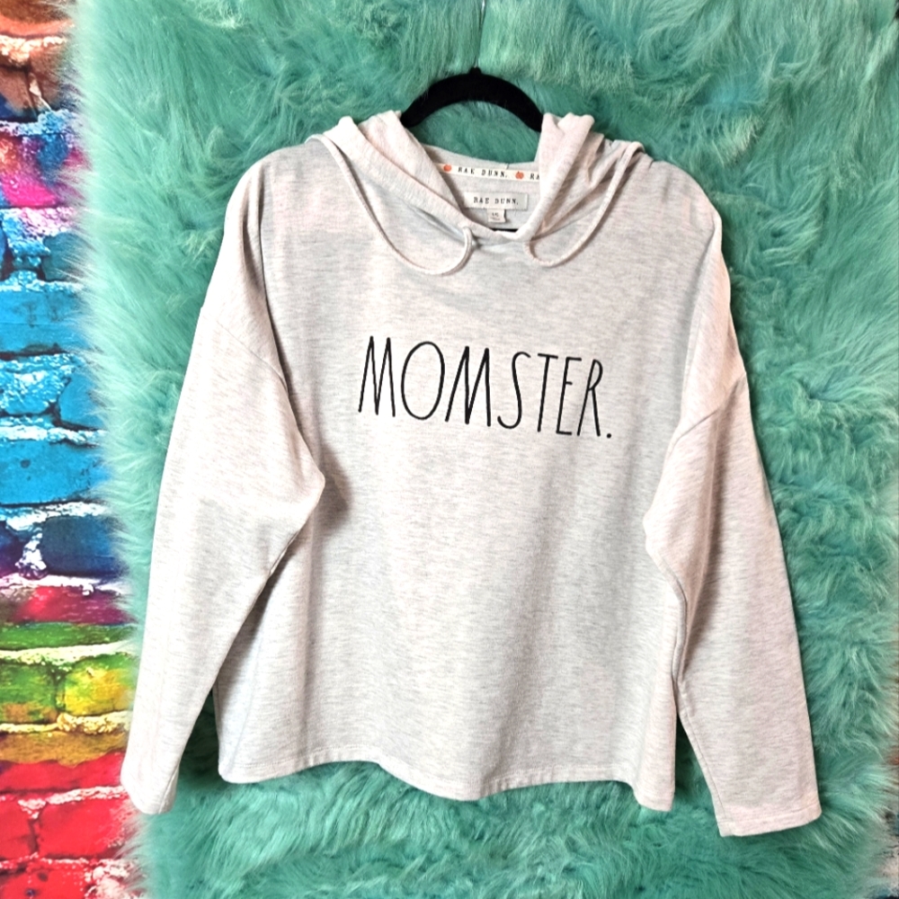 Rae Dunn Graphic Gray and Black Momster Long Sleeve Hoodie Size L